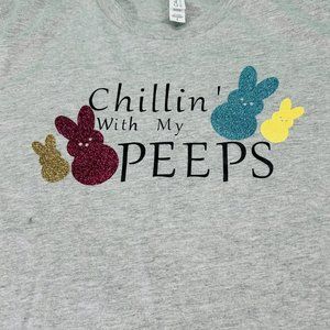 T-Shirt Adult Small Gray Short Sleeve "Chillin' With My Peeps" Easter Girl Teen